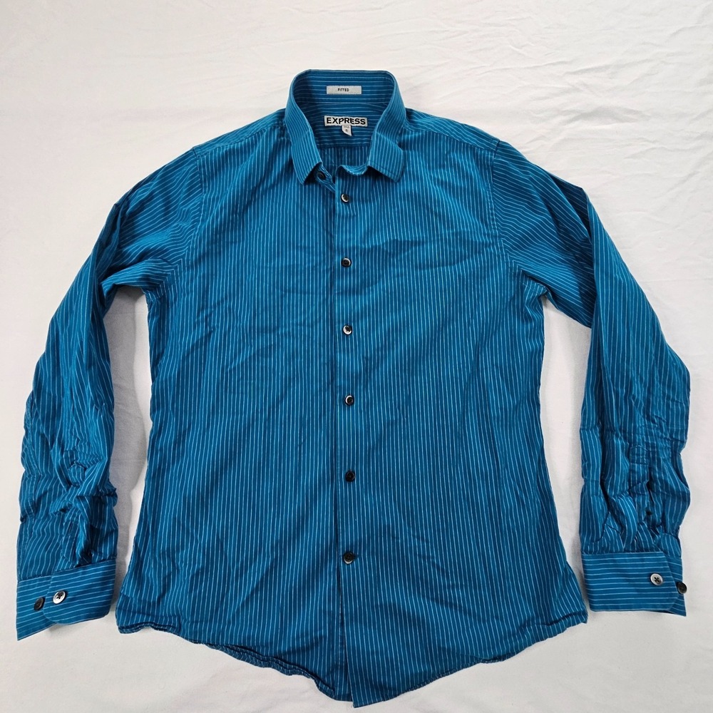 Express‎ Blue Striped Long Sleeve Fitted Cotton Button-Up Shirt Men's M